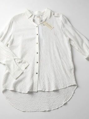 JANE + DELANCEY White Cotton Collared Button Blouse Long Sleeve M